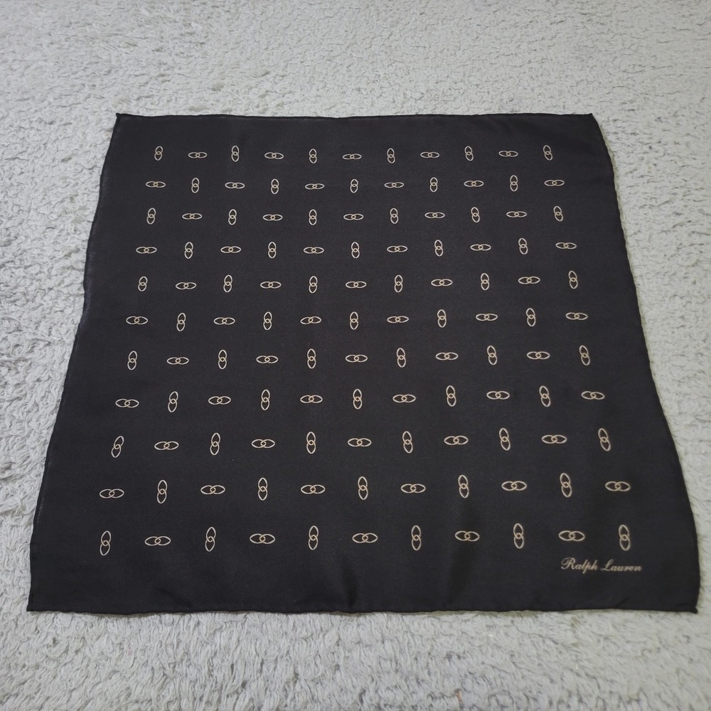 Ralph Lauren Purple Label Pocket Square Linked Ovals Silk Crepe